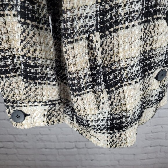 Zara Black Beige Check Buttoned Collared Unlined Shacket Jacket XS - Picture 11 of 11